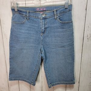 The Children's Place Girls Bermuda Denim Jean Shorts Adjustable Elastic Size 14.